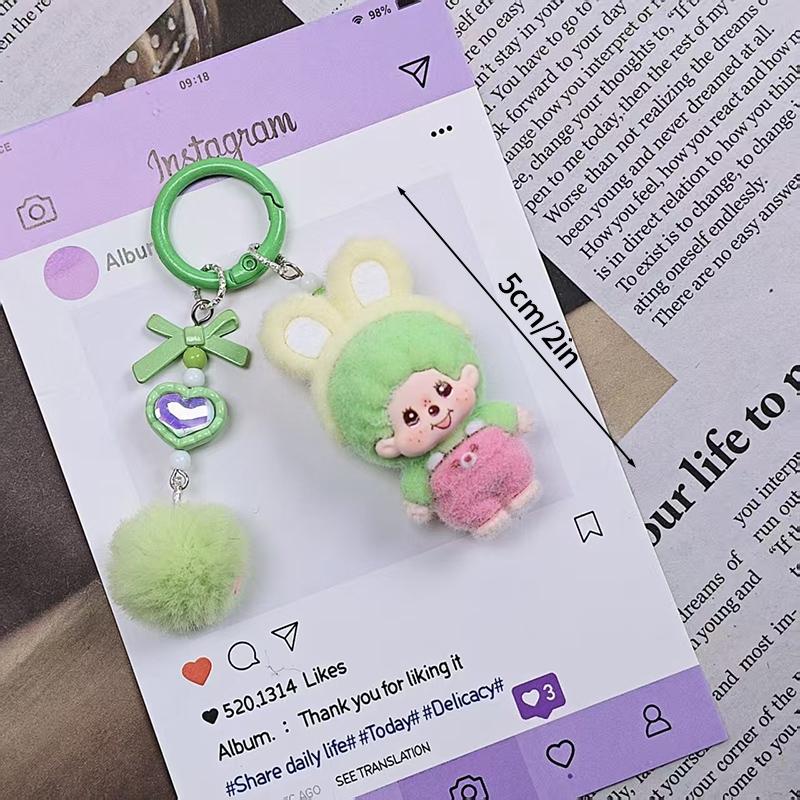 Resin Flocking Monchichi Keychain Cute Monkey Baby Trendy Keyring Cartoon Pendent Keys Bags Hanging Accessories Small Gifts