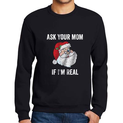 Men’s Printed Graphic Sweatshirt Funny Santa Christmas Xmas Gift Ideas Deep Black