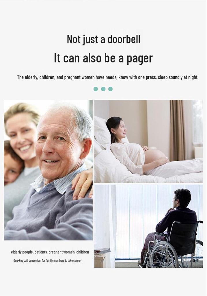 Wireless Doorbell, Self-Powered, Long-Range, Three Buttons, Single Receiver, Battery-Free, Waterproof, Elderly Call Feature.