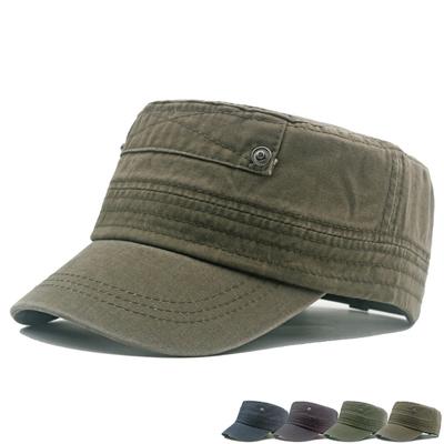 Spring Summer Cotton Flat Top Military Hat Men's Cap Outdoor Sun Hat