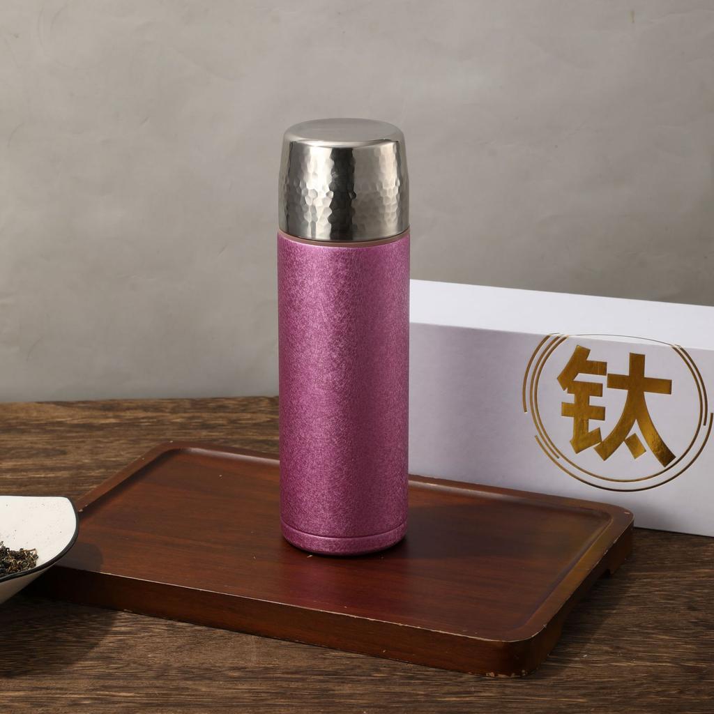 High-Value Titanium-Covered Double-Layer Thermos Cup Portable Hammer-Pattern Vacuum Stewed Teacup Light Luxury High-End Business Gift Cup