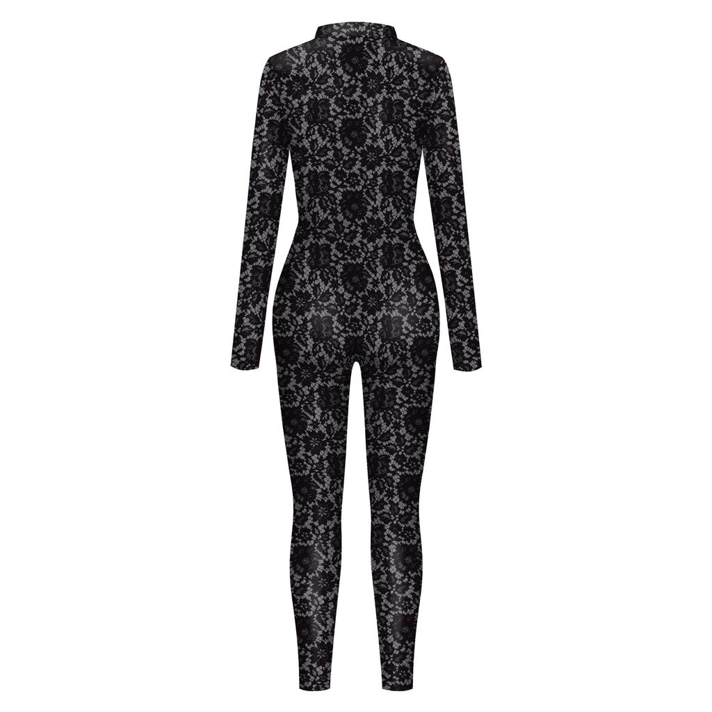 Halloween costume human skeleton digital print tights jumpsuit women's jumpsuit
