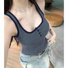 Korean Style Women's Square Neck Vest with Built-in Bra, Retro Stripe Camisole, Slim Fit Spicy Girl Top
