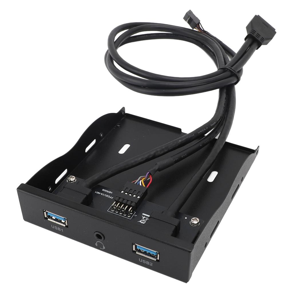 Floppy Panel 3.5in 19PIN to 2 Ports USB A 1 HD Sound Port Hub Metal Front Panel with Headphone