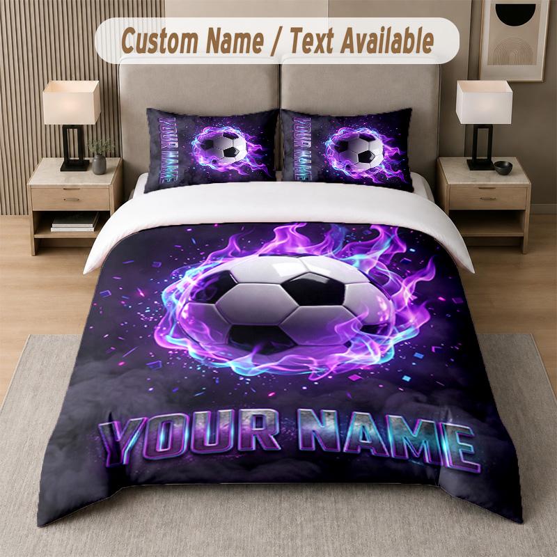 Soccer Theme Custom Text Or Name 3Pcs Bedding Set 1 Flat Sheet & 2 Pillowcases Personalized Home Bedding