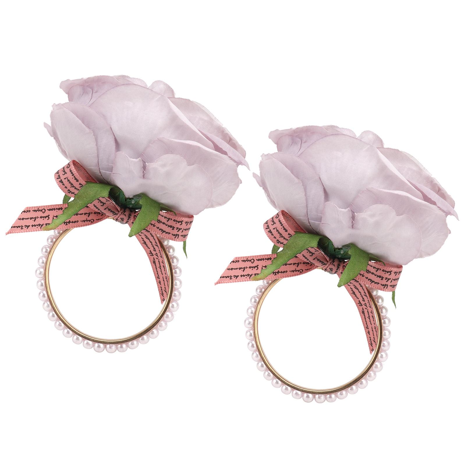 

2Pcs Iron Napkin Buckle Simulation Flower Artificial Pearl Napkin Ring for Hotel FestivalPurple фіолетовий