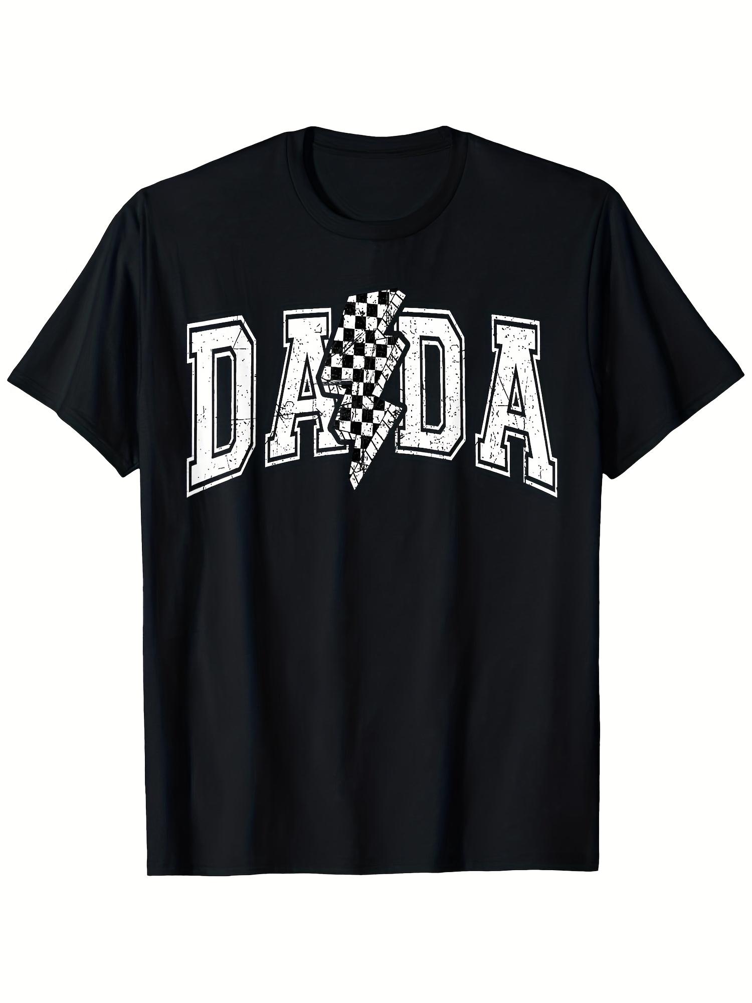Dada & WoBlack Casual Short Sleeve T-shirt - Bold DADA Graphic with Plaid Lightning Design S