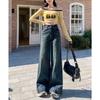 2380 Niche Fashion Double-button Mopping Jeans Women's Spring and Autumn Design Sense High Waist Wide Legs Casual Jeans