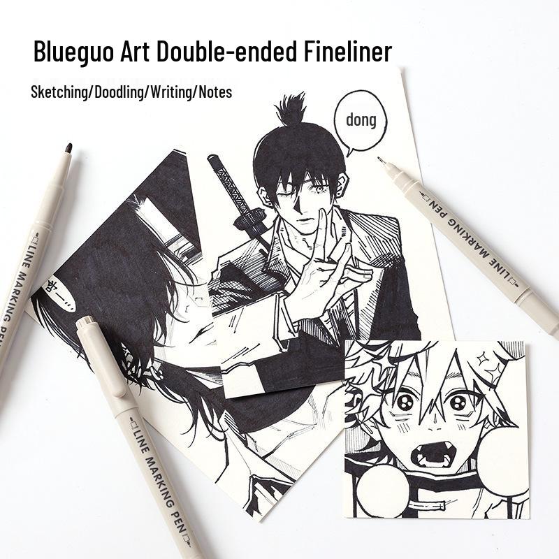 Blaues Frucht Doppelspitzen-Fineliner-Stiftset für Studenten: Ideal zum Zeichnen, Konturieren und Journaling.