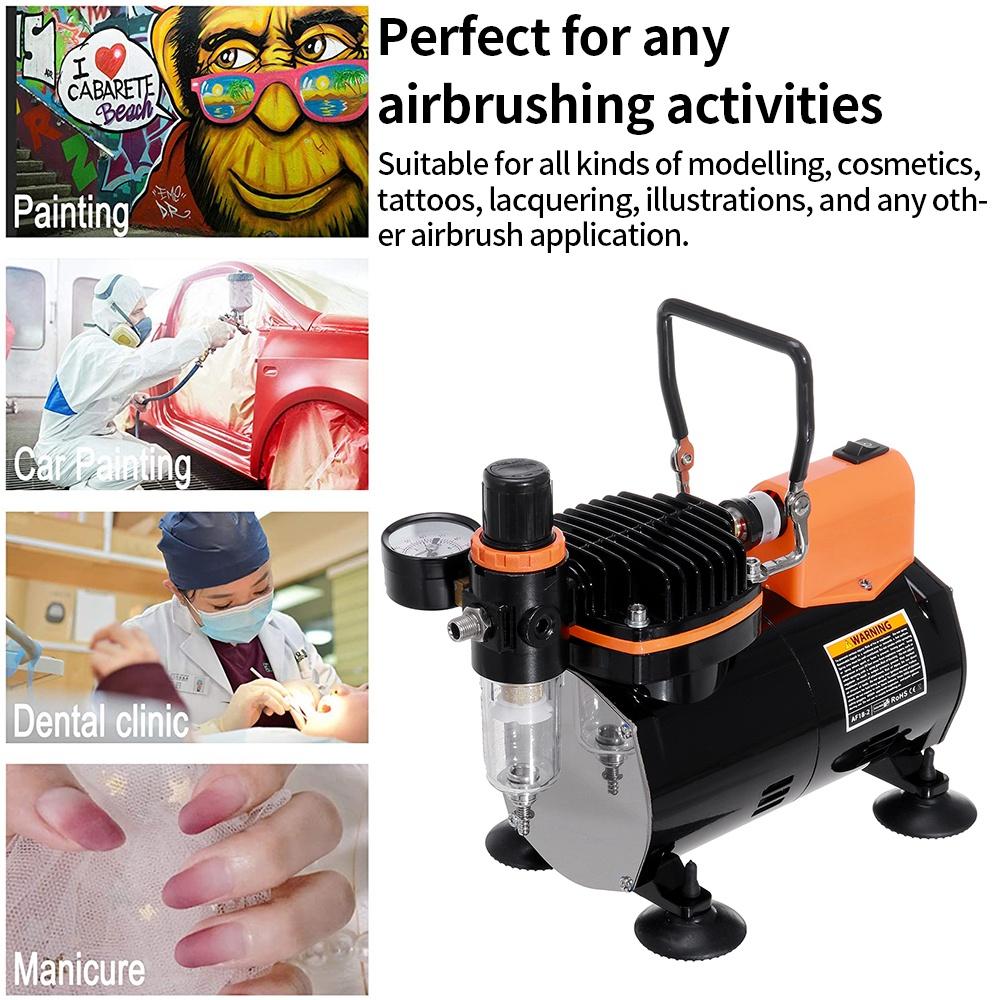 Professional Single Cylinder Piston Air Compressor Kit Oil-less Electric Spray Gun Paint Spray Set Nail Tattoo Cake Art Sprayer 9.45x5.5x8.3 In