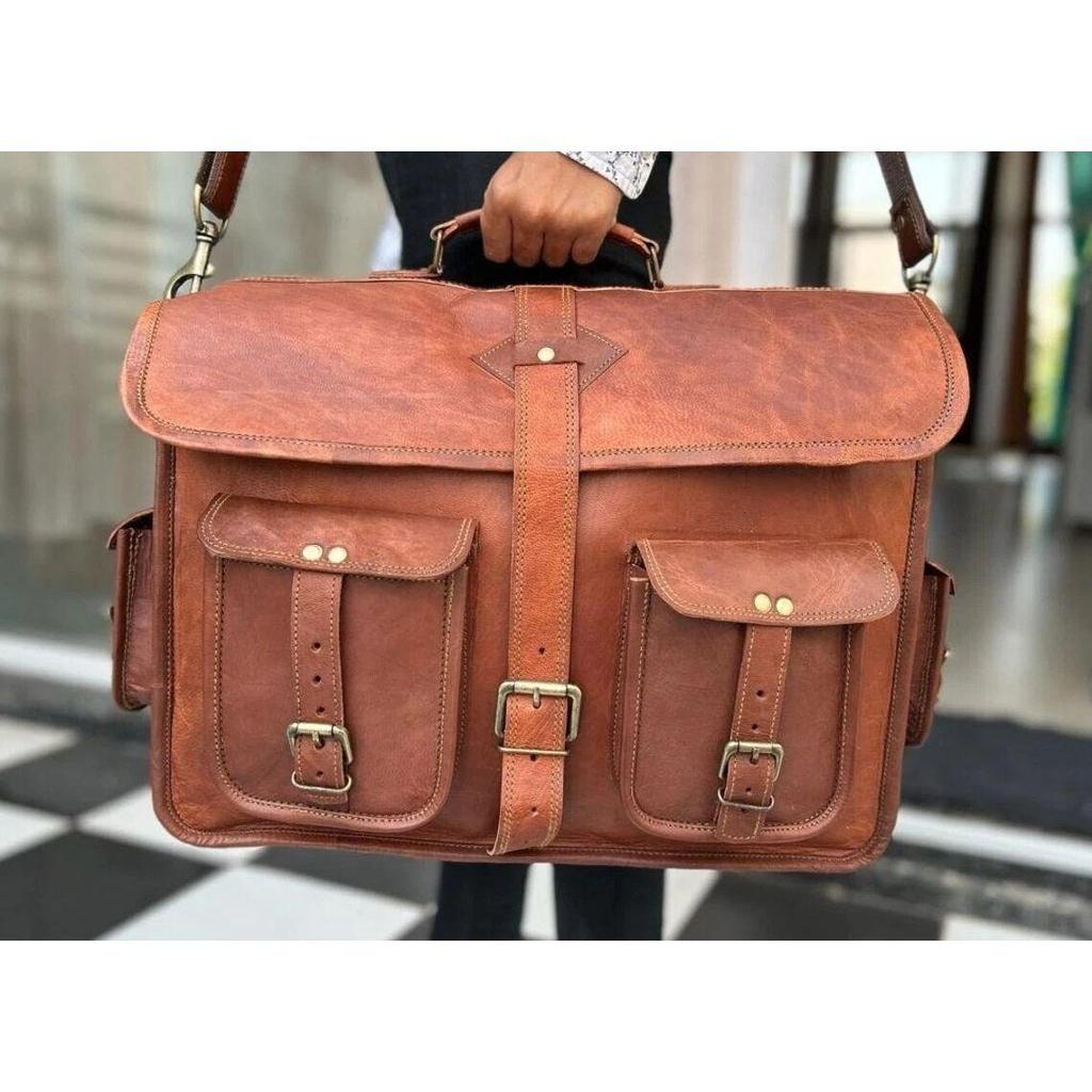 Men's Messenger Shoulder Laptop Bag Briefcase Vintage Leather Satchel Bag