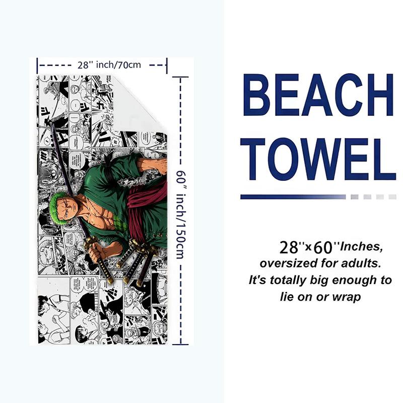 Roronoa Zoro Print Beach Towel, Large Soft Quick Dry Towel for Beach Camping Swimming