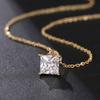 Ladies' Simple Square Pendant Necklace, Square Synthetic Zircon Inlay, Elegant Jewelry for Daily Wear Collarbone Chain, Birthday Gift