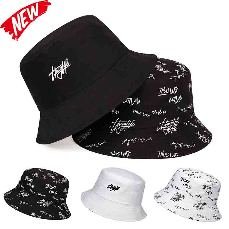 Unisex Double-Sided Reversible Letter Embroidery Printing Personality Bucket Hat Fishermen Caps Outdoor Casual Cap Sunscreen Hat