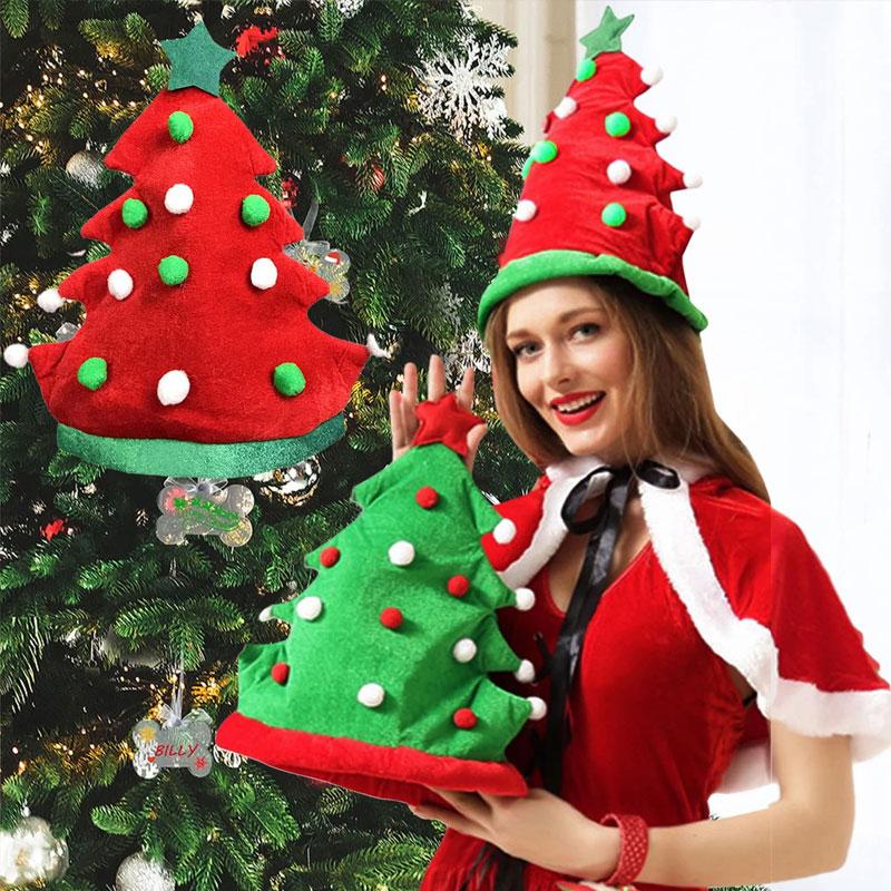 1pc Red Green Festive Party Xmas Christmas Gift Christmas Hat New Year Hat Tree Shape