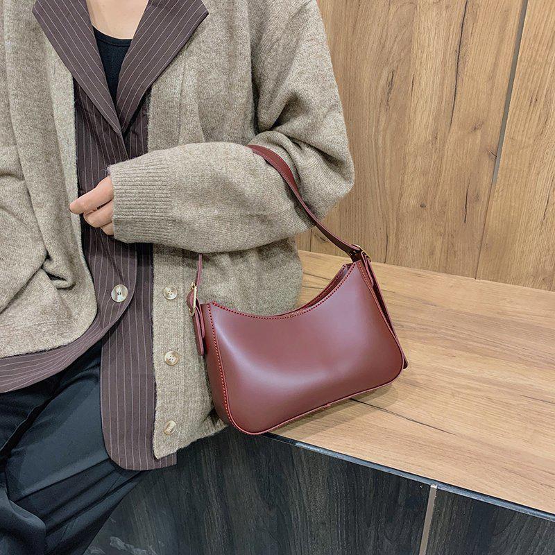 Trendy DIY Solid Color Single Shoulder Retro PU Women's Bag