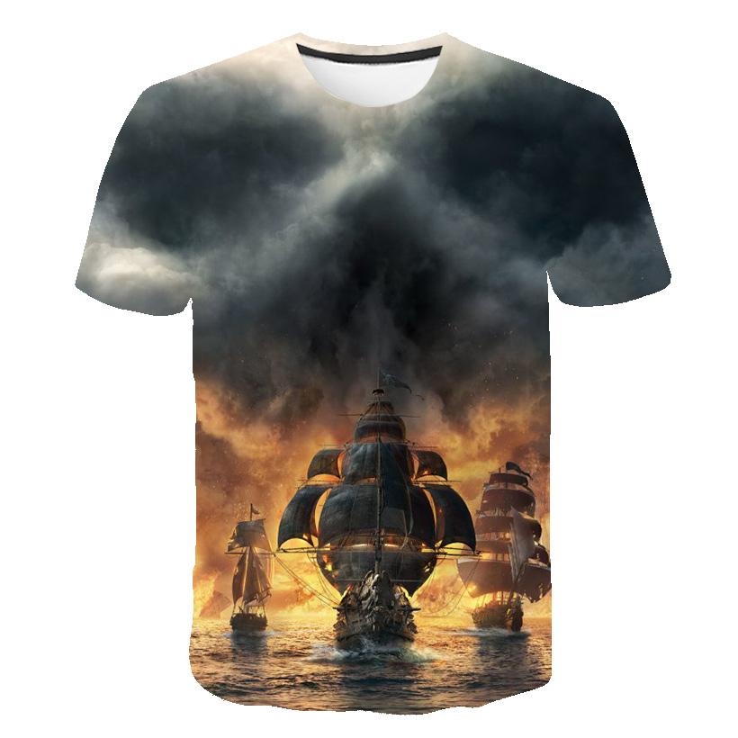 Summer Mountains and Rivers Graphic T Shirts For Men Fashion Natural Scenery Pattern T Shirt Handsome Casual 3D Print T-shirt