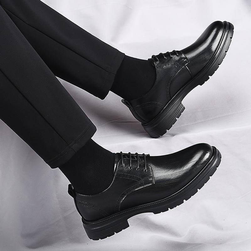 Herrenschuhe aus echtem Leder Klassischer Gentleman-Stil Outdoor formelle Party Täglich Business und Büro Dicksohlige Erwachsenenschuhe Schwarz