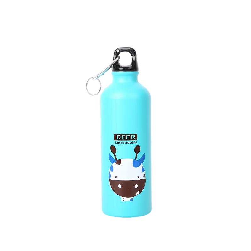 Lovely Animal Outdoor Aluminium Sports Water Bottle for Cycling Camping Hiking Beach School Kids Water Bottle with Handheld Ring