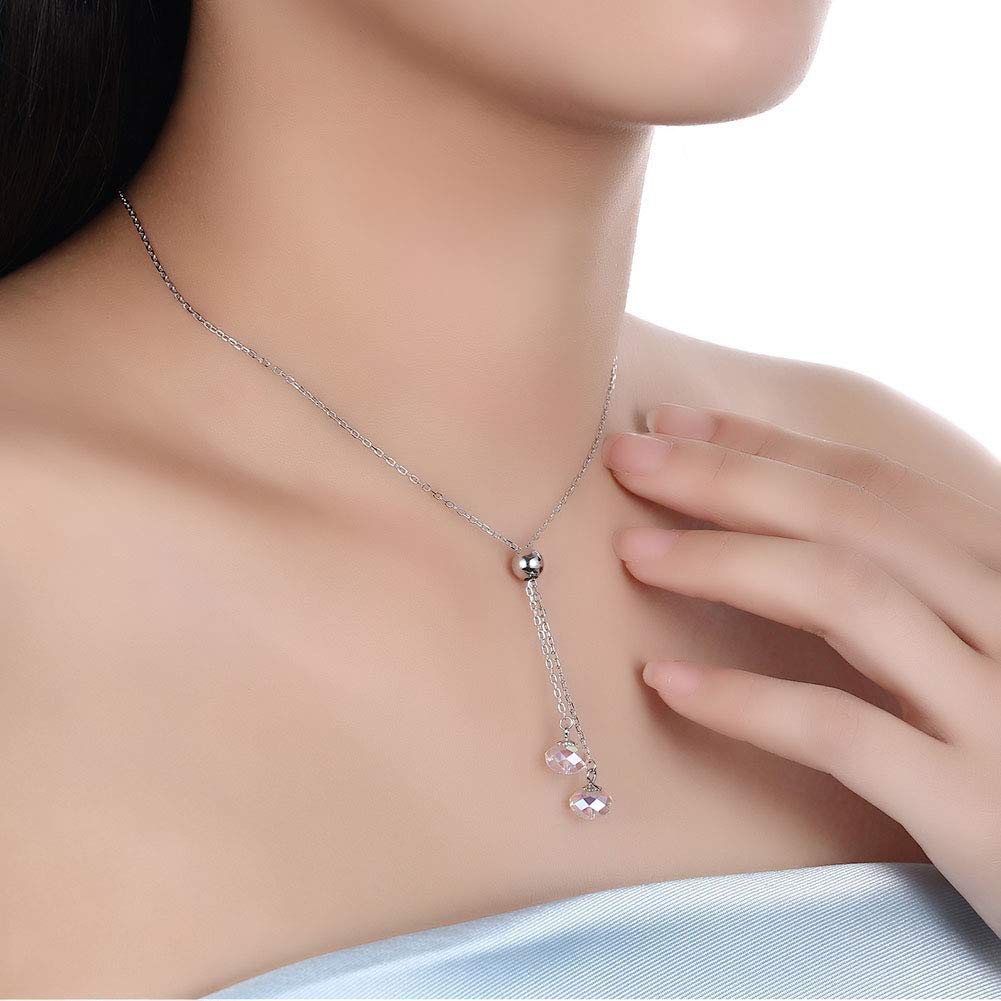 Rockyu brand jewelry - Popular necklace for women, sterling silver (925), pendant, tassel, crystal, Asian ethnic style.