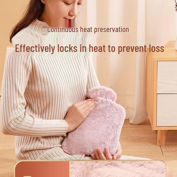 Large Portable Explosion-Proof Hot Water Bottle with Thickened Hand Warmer and Imitation Rabbit Fur