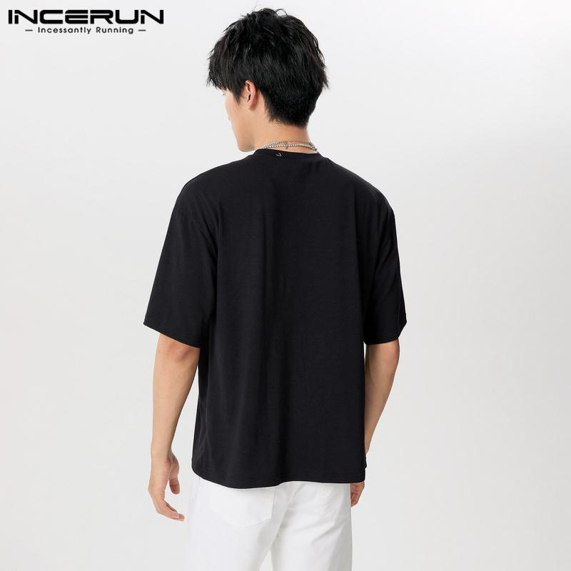 INCERUN Men O Neck Short Sleeve Tops Summer Patchwork T-shirts