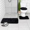 Bathroom Set Soft Shaggy Black Rug Cover for Bathroom Seat