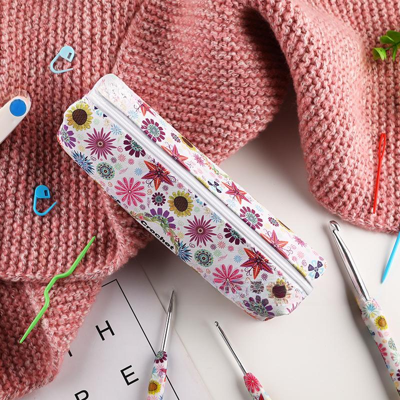 Soft Handle Printing Crochet Set 14 Pcs US Standard DIY Sweater Scarf Knitting Tool Pencil Case Packaging