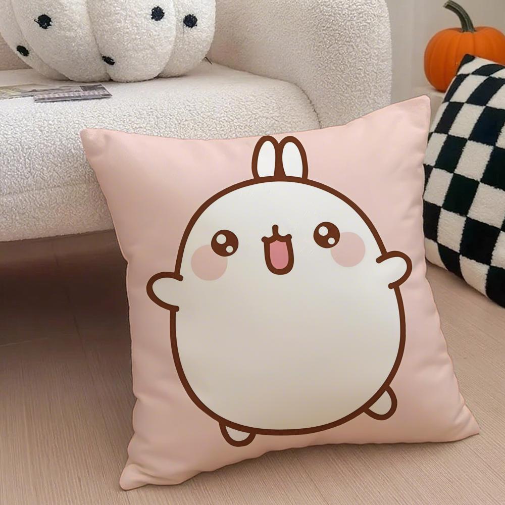 

Cute M-Molang Anime Pillow Case Anti-dustmite Pillowcase Invisible zipper silky short plush Sofa cushion cover 12x12Inch