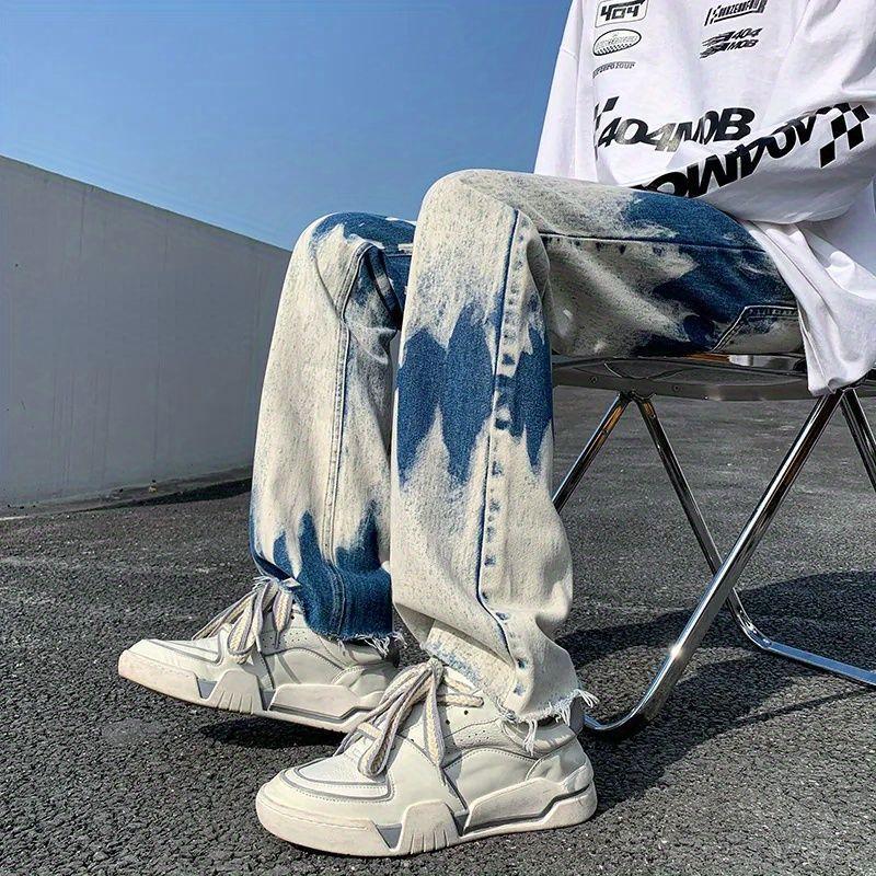 Pánské hip-hopový vzor kravata barvené džíny móda ležérní kalhoty korejské pouliční kalhoty volné pánské kalhoty nadměrné velikosti