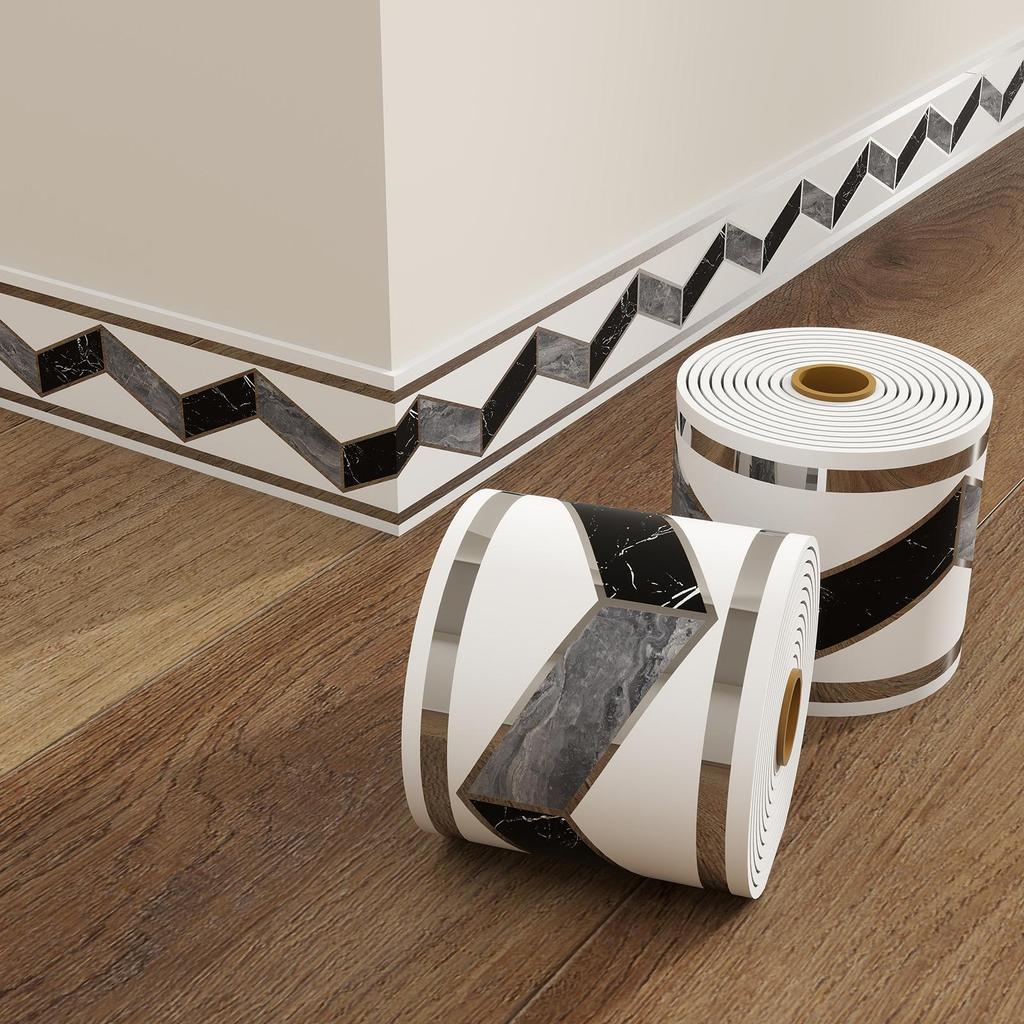 Thick Self-Adhesive PVC Baseboard - Waterproof Wall Skirting Decor, Imitation Tile Kickboard Strip, Easy Peel & Stick