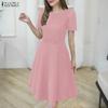 ZANZEA Women Casual Round Neck Summer Puff Short Sleeve Dress
