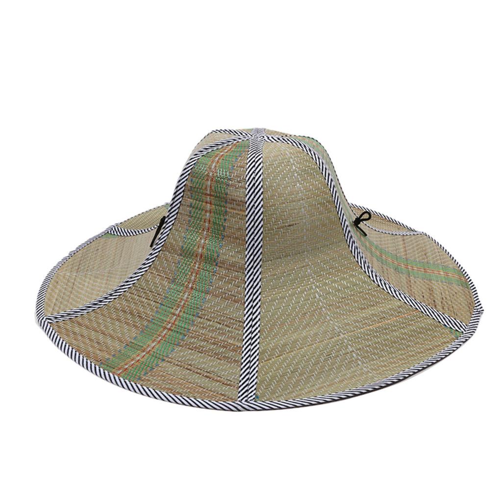 Foldable Straw Hat Fishing Sun Cap Men Women Hiking Travel Camping Sun Hats Drawstring Wide Brim Rattan Hat