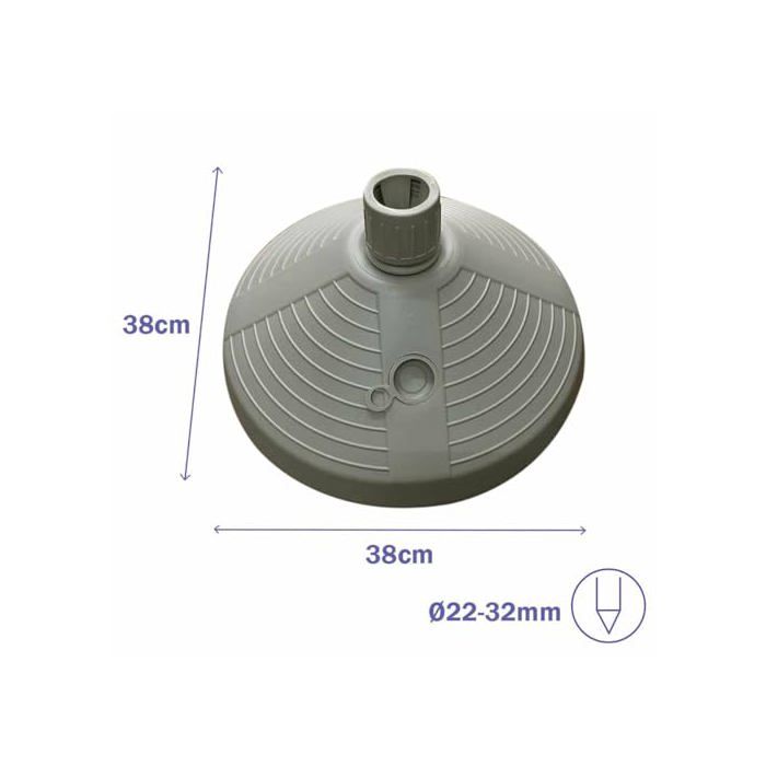 Round Plastic Parasol Base - MARBUENO SUMMER - 38x38x14 Cm - 10L - White - Compatible Ø22/25/28/32 Mm