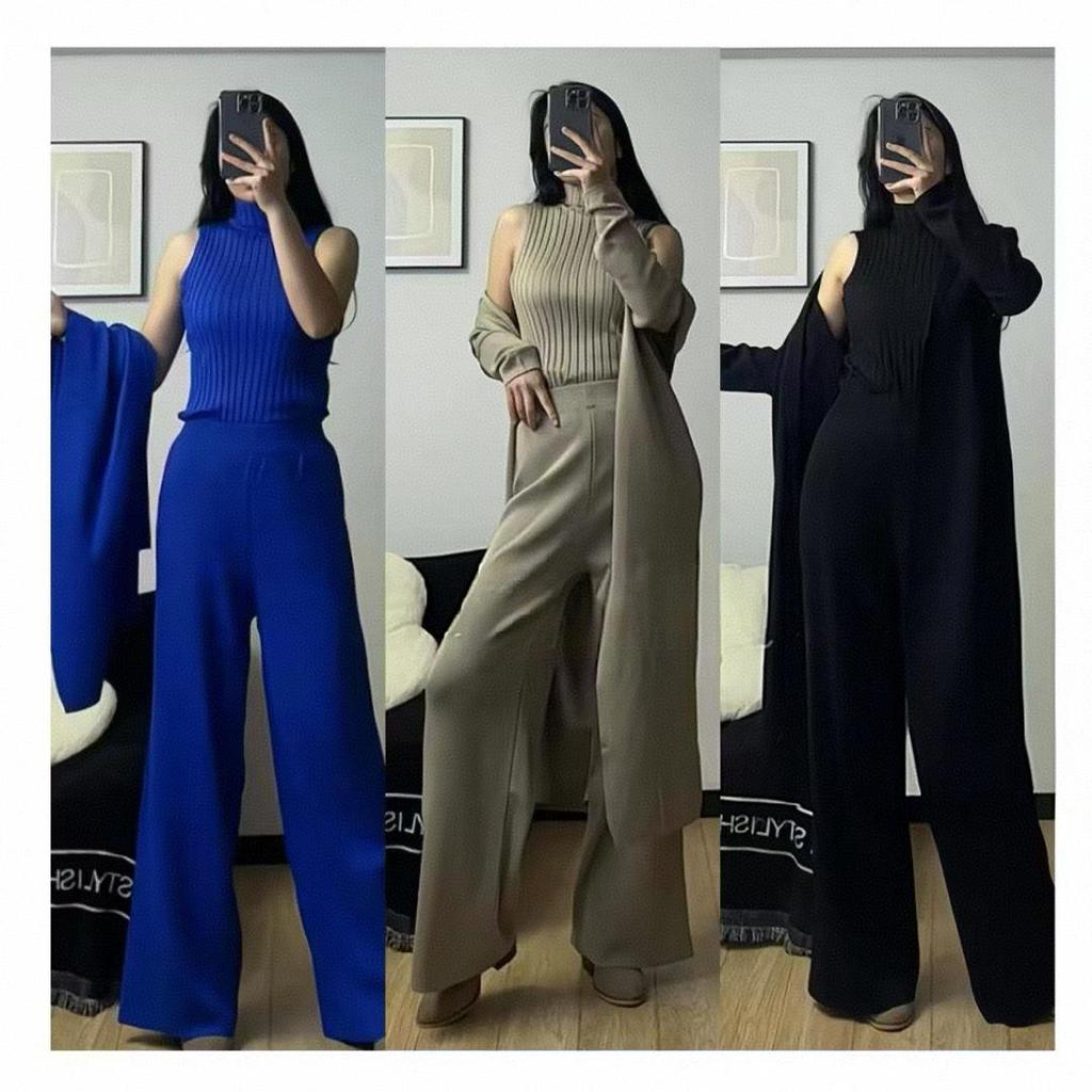 New Spring & Autumn Knitted Three-Piece Set: Sleeveless Vest, Cardigan, and Pants