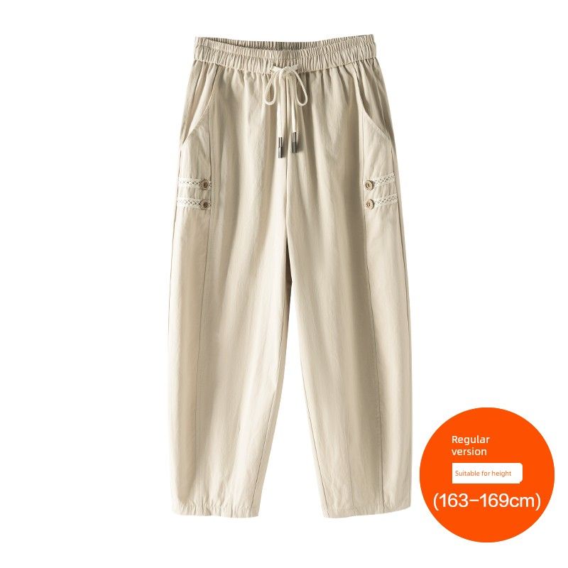 

Plus size women clothing [Harlan Radish Pants] Three Pants Length Button Design High Waist All-Match Cargo Casual Cropped Pants Apricot khakis (163-169cm) 9xl