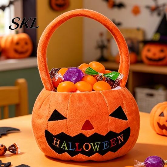 Halloween Party Favor Bag Pumpkin Treat Bag, Portable Candy Tote for Kids, Large Capacity Sturdy Storage Trick or Handbag with Soft Handle,