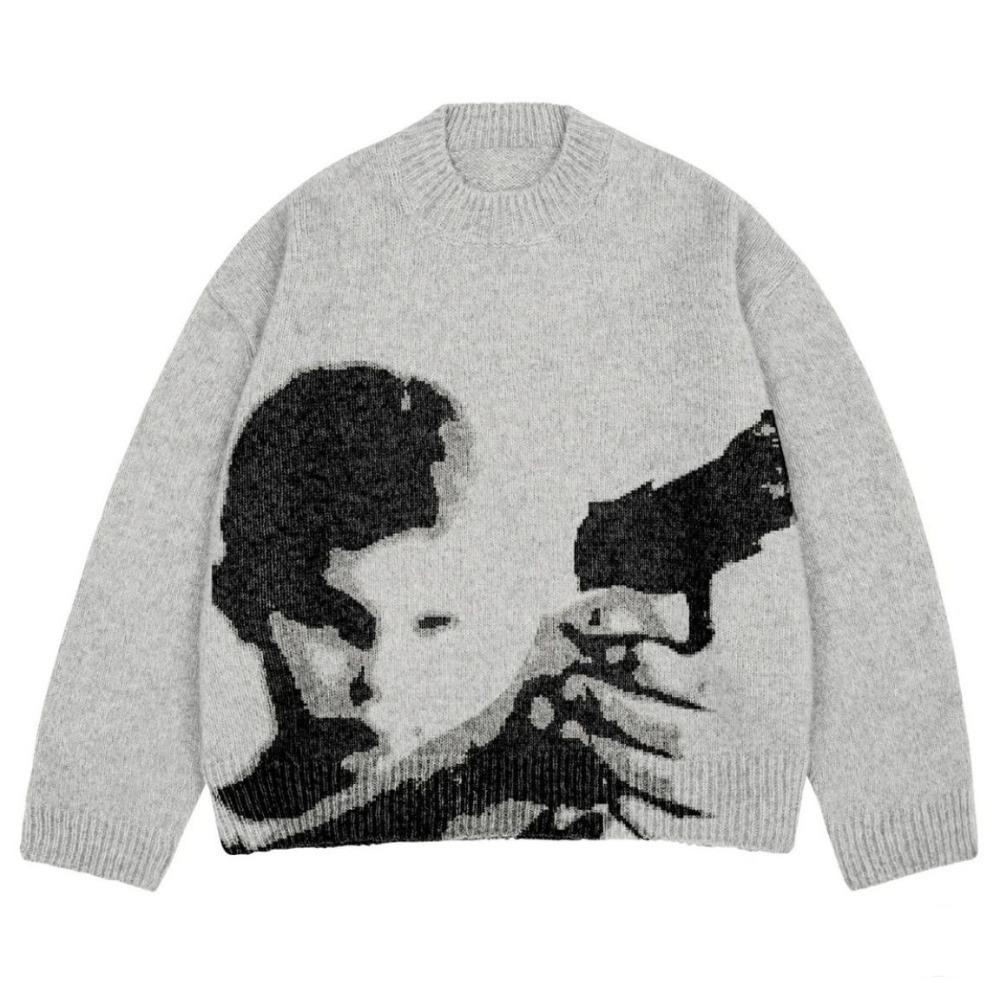 Готический осенний вязаный свитер для мужчин и женщин Harajuku Graphic Vintage вязаный свитер унисекс хлопок пара пуловер одежда M белый 3590₽