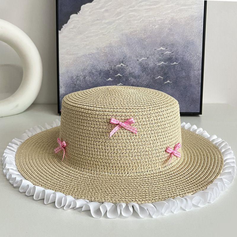100.00kg Plus Size Women's Big Brim Grass Bows Hand-Woven Seaside Beach Hat Sun-Proof Face Cover Sun-Shade Straw Hat