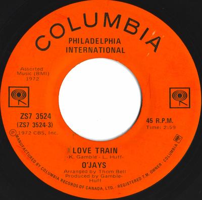 7inch Record O'JAYS - Love Train ZS73524 Columbia, Phila 1972 Canada Soul/Funk Used