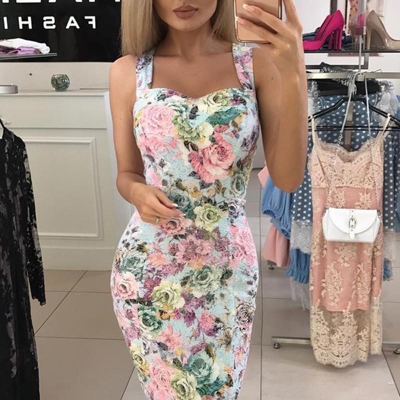In stock, the new hot-selling slim-fitting and thin suspender printed medium and long dress OM