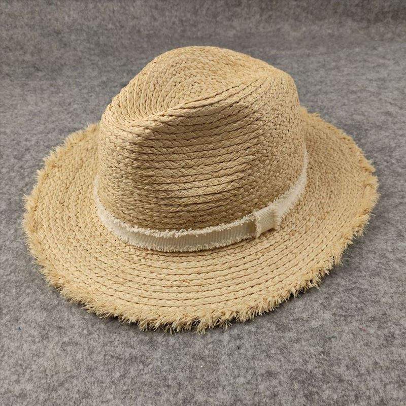 Straw hat rough edge spring and summer new outdoor shading beach sun protection raffia flat edge straw hat panama elegant millinery