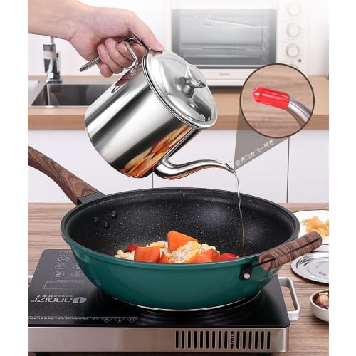 Absdefen Oil Pot, Oil Strainer, 1.3L, Stainless Steel, Oil Strainer, Filters Residue, Oil Filter, Deep Frying Oil Container, Tempura Oil Filter Cartri