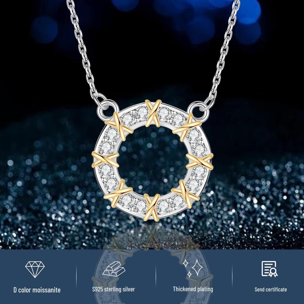 Luxury Two-Tone X Row Moissanite Necklace: S925 Sterling Silver & Diamond Pendant for Women