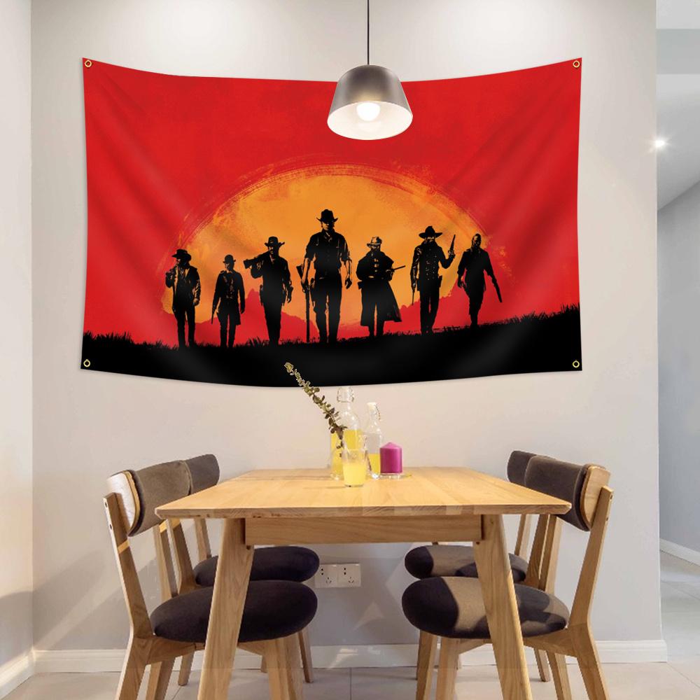 1 Pezzo Arazzo Red Dead Redemption 2, Silhouette Cowboy Rdr2 da Appendere al Muro, Oggetti Cool per la Stanza, Grandi Dimensioni, Stampa 2D in Poliestere, Camera da Letto