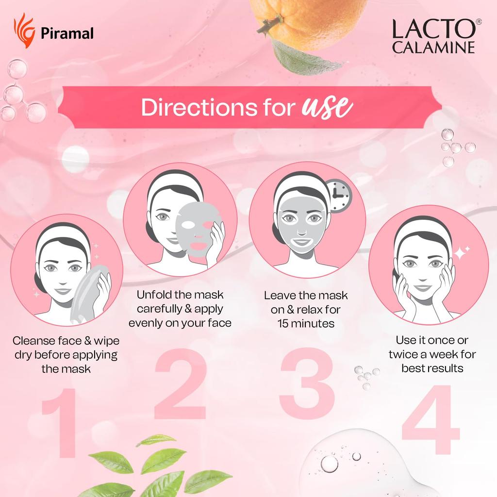Lacto Calamine Face Sheet Mask Combo Pack of 6 | Vitamin C, Hyaluronic Acid & Green Tea | Brightening Hydrating Clarifying 25mx6