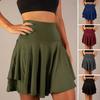 Women Mini Skirt Anti-exposure Double Layers Solid Color High Waist Wide Band Workout Tummy Control Cheering Dance Women Sports Skirt Female Clothes