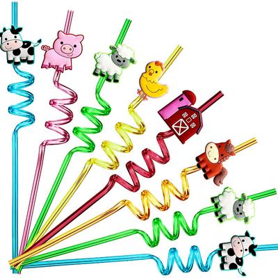 6Pcs Cartoon Animal Straw Reusable Drinking Straws For Kids Birthday Festival Party Wedding Decoration Baby Shower Party Supplie