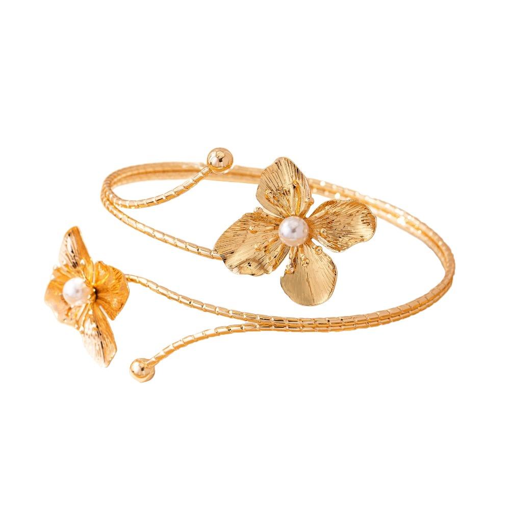 Metal Wide Open Bangle Multi Style Flower Bracelet Stylish Opening Arm Bracelet  Hand Jewelry