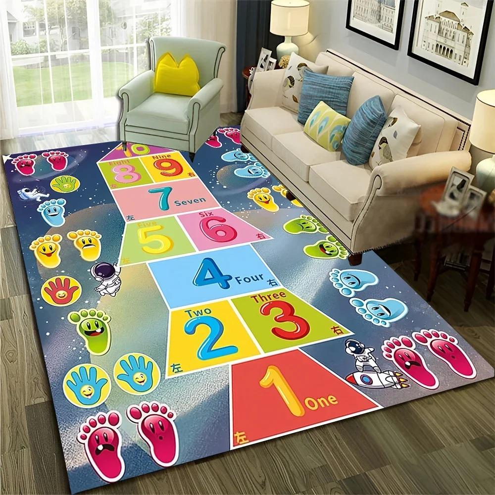 Hopscotch Child Digital Games Boy Girls Carpet Rug for Home Living Room Bedroom Sofa Doormat Decor,Non-slip Floor Mat